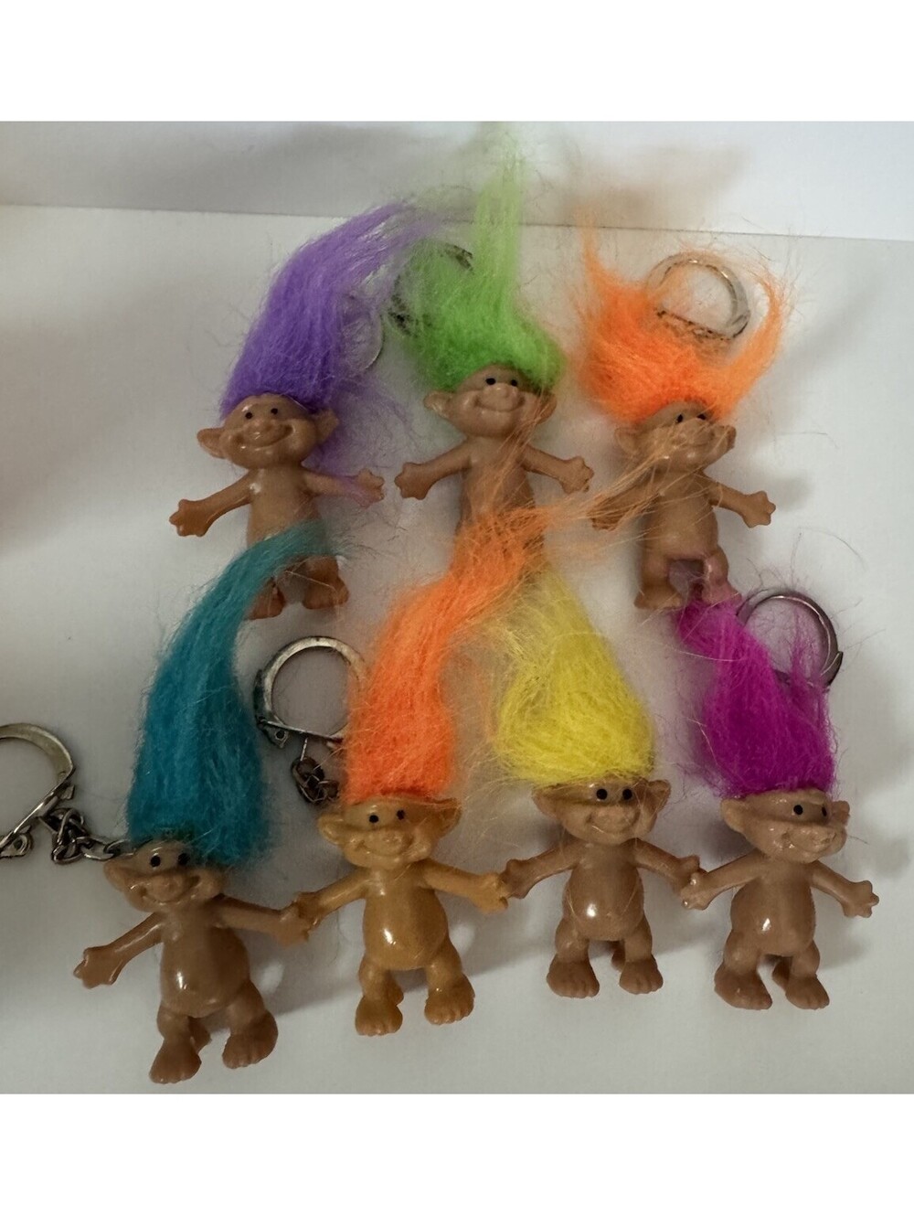 Vintage Acme 1991 Troll Keychains Lot of 8 Neon Hair Mini Troll Dolls Hong Kong